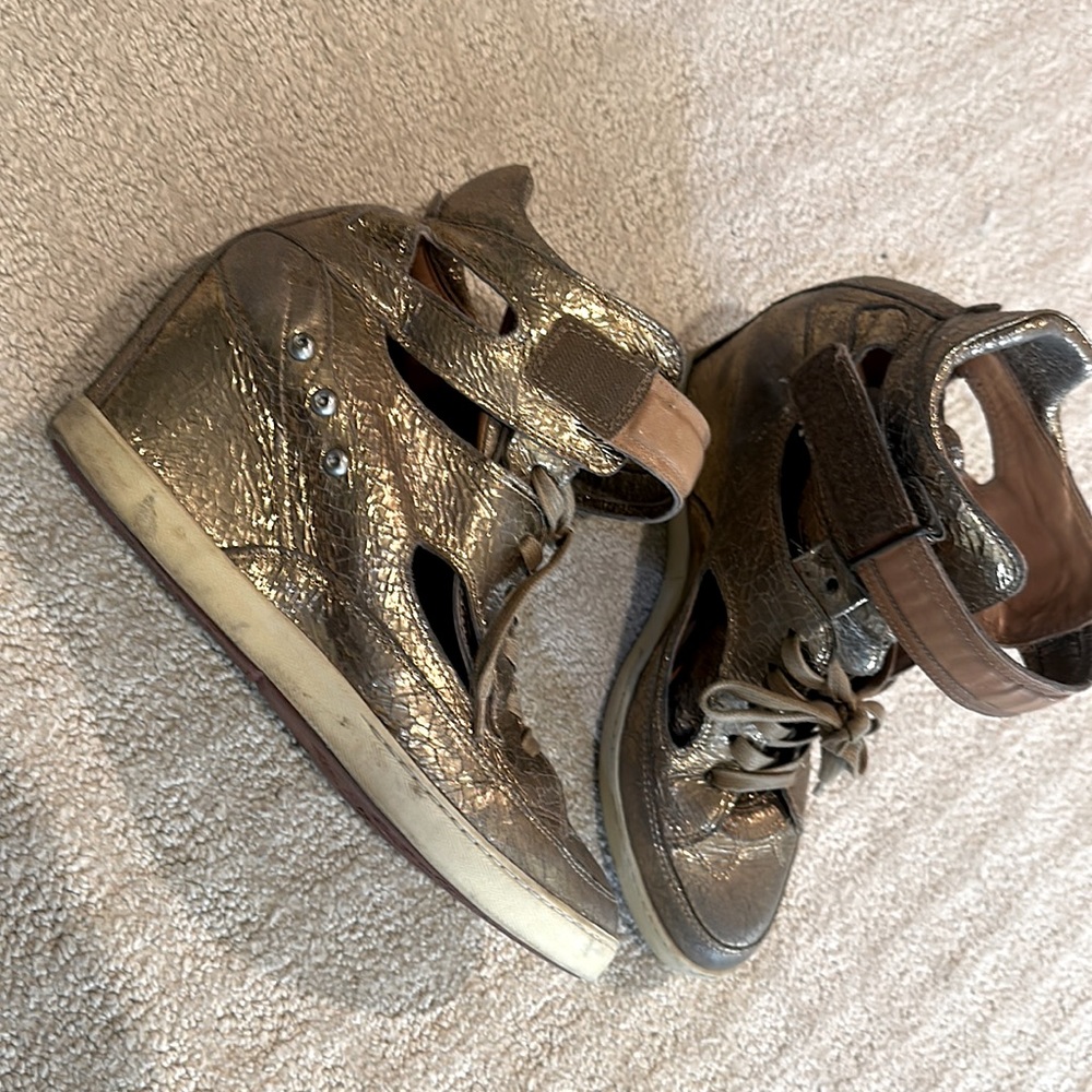 Antique bronze Italian leather handmade Air Step Luxury Sneaker Sandal with heel